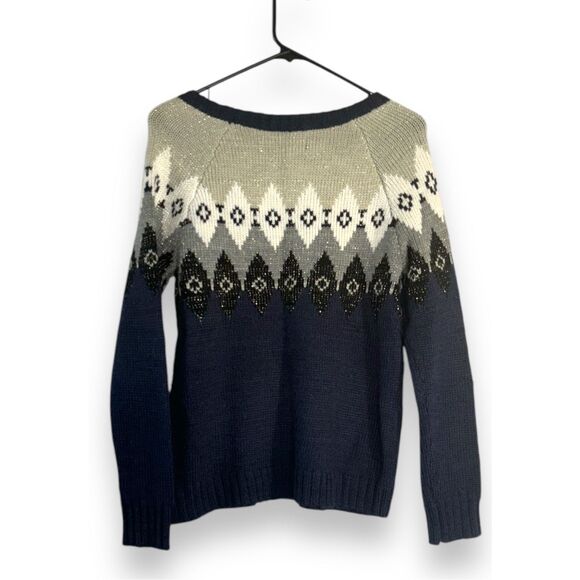 American Eagle Women's Wool Blue Fair Isle Long Sleeve Pull Over Knit Sweater - Picture 3 of 4